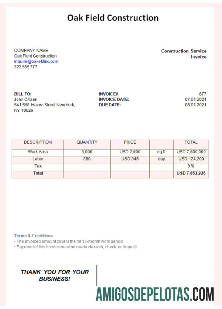 Fatura de construção do campo de carvalho dos EUA baixar para verificação